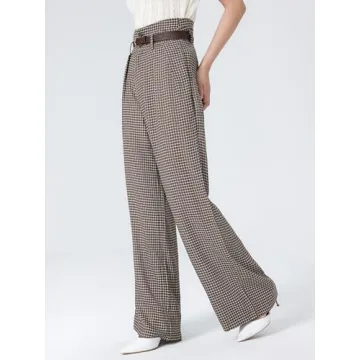CIDER Houndstooth High Waist Wide Leg Trousers for Women