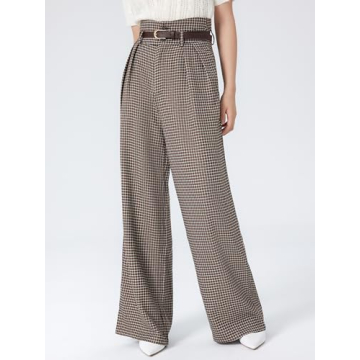CIDER Houndstooth High Waist Wide Leg Trousers for Women