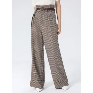 CIDER Houndstooth High Waist Wide Leg Trousers for Women