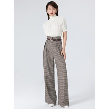 CIDER Houndstooth High Waist Wide Leg Trousers for Women