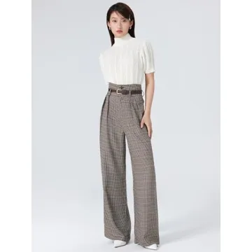 CIDER Houndstooth High Waist Wide Leg Trousers for Women