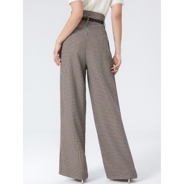 CIDER Houndstooth High Waist Wide Leg Trousers for Women
