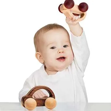 let's make Organic Baby Push Car Wooden Toys 2pc Wood Car and Fine Movement Development and Infant G...