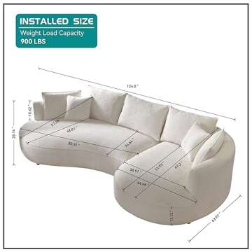 kevinplus 125'' Curved Sofa Couch Cloud Boucle Couch with Chaise Lounge for Living Room, L-Shape Mod...