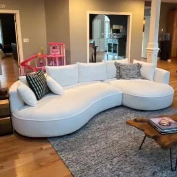 kevinplus 125'' Curved Sofa Couch Cloud Boucle Couch with Chaise Lounge for Living Room, L-Shape Modern Sectional Luxury Upholstery 5-Seat Sofa Couch for Apartment (Right-Facing, Boucle Beige)