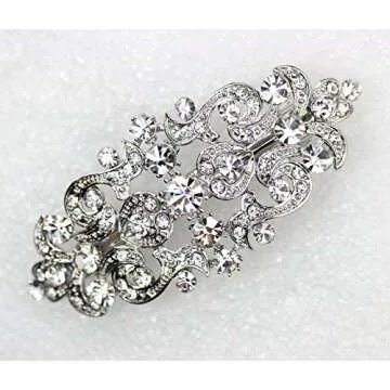 Faship Gorgeous Clear Crystal Floral Hair Barrette Clip