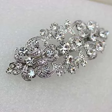 Faship Gorgeous Clear Crystal Floral Hair Barrette Clip