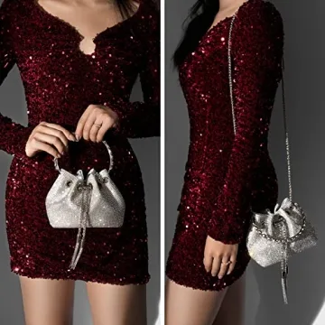 SWEETV Rhinestone Bucket Handbag For Formal Events