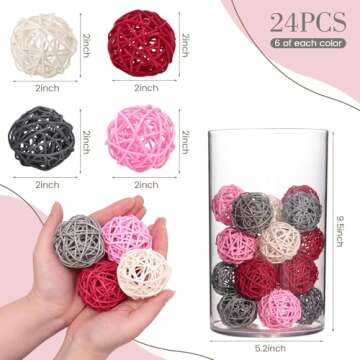 DomeStar 24PCS Pink Rattan Balls, Valentine's Day Decorative Balls for Bowl Centerpiece, 2 Inches Cu...