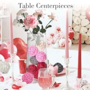 DomeStar 24PCS Pink Rattan Balls, Valentine's Day Decorative Balls for Bowl Centerpiece, 2 Inches Cute Wicker Balls, Bowl Fillers for Wedding Party Home Decor