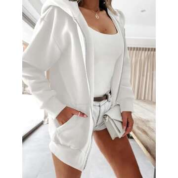 Yousify Women Casual Full Zip Up Plush Hoodie Comfy Loose Solid Sweatshirt Long Sleeve Jacket with P...