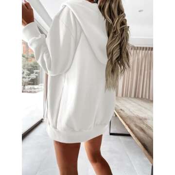 Yousify Women Casual Full Zip Up Plush Hoodie Comfy Loose Solid Sweatshirt Long Sleeve Jacket with Pockets White M