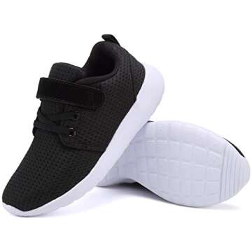 TOEDNNQI Boys Girls Sneakers Kids Lightweight Breathable Strap Athletic Running Shoes for Toddler/Little Kid/Big Kid Black Size 9.5