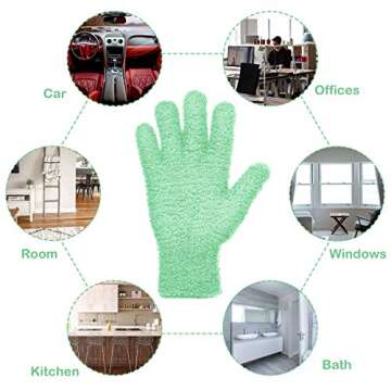 Patelai 2 Pairs Microfiber Gloves for plants Dusting Cleaning Glove Mittens House Cars Blinds Dusting(Blue, Grass Green, Large)