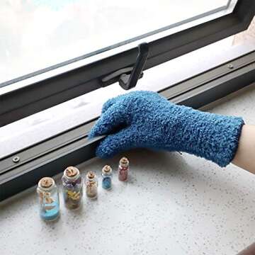 Patelai 2 Pairs Microfiber Gloves for plants Dusting Cleaning Glove Mittens House Cars Blinds Dusting(Blue, Grass Green, Large)