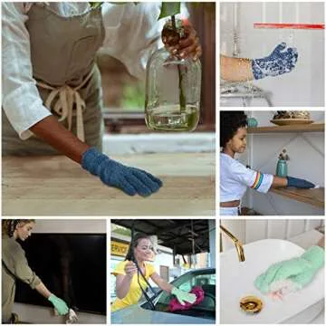 Patelai 2 Pairs Microfiber Gloves for plants Dusting Cleaning Glove Mittens House Cars Blinds Dusting(Blue, Grass Green, Large)