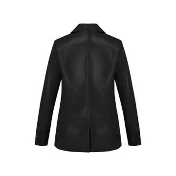Bellivera Woman's Faux Leather PU Blazer Open Front Business Casual Jacket Mid-Length Fall Fashion Coat with Pockets 21002 Black S