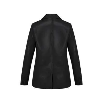 Bellivera Woman's Faux Leather PU Blazer Open Front Business Casual Jacket Mid-Length Fall Fashion Coat with Pockets 21002 Black S