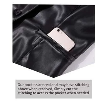 Bellivera Woman's Faux Leather PU Blazer Open Front Business Casual Jacket Mid-Length Fall Fashion Coat with Pockets 21002 Black S
