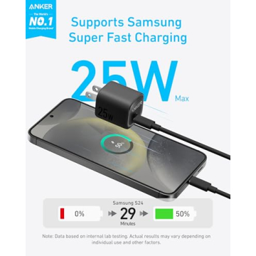 Anker 25W USB C Charger Block, Compact and Foldable, Supports PPS Fast Charging for Galaxy S24/Z Fold/Z Flip/Tab, iPhone, iPad (Black, 1pack with Cable)