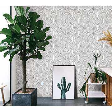 HAOKHOME Peel and Stick Wallpaper Abstract Rainbow Black/White Removable contactpaper for Home Bathr...