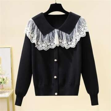Chic Lace Doll Collar Cardigan for Women - Autumn Winter Style