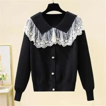 Chic Lace Doll Collar Cardigan for Women - Autumn Winter Style