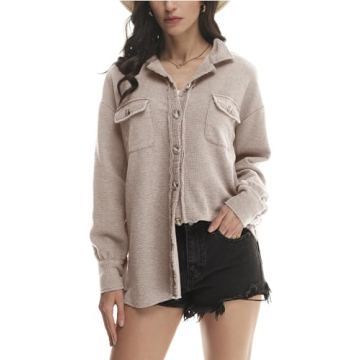 Yanekop Waffle Button Down Shirt for Women Chic Style