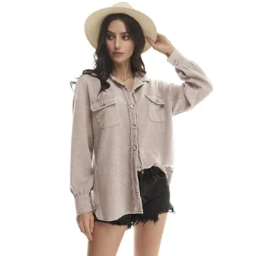 Yanekop Waffle Button Down Shirt for Women Chic Style