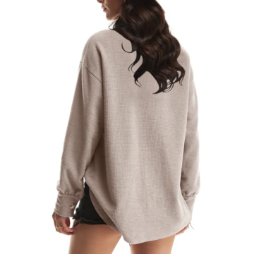 Yanekop Waffle Button Down Shirt for Women Chic Style