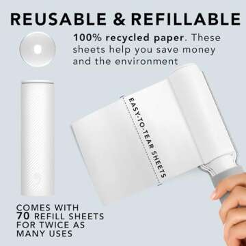 Flint XL Retractable Lint Roller for Clothes, Refillable and Reusable Pet Hair Roller with 140 Extra Tear-Off Sheets, Perfect Lint Rollers for Pet Hair Extra Sticky Light Grey