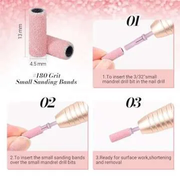 MelodySusie 50 Pcs Nail Drill Bits Small Sanding Bands with 3.1mm Mandrel Bit, 180 Fine Grit Nail File for Acrylic Nails Gel Manicures and Pedicure, Pink
