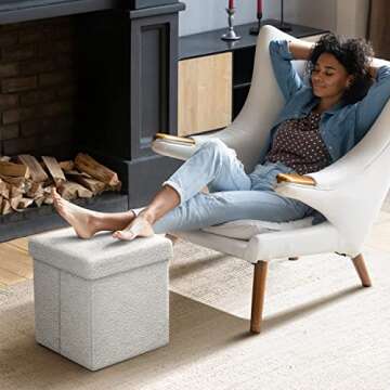 Sorbus Teddy Fabric Storage Ottoman - 15 Inch Foldable Ottoman Cube - Multipurpose Cozy Ottoman, Foo...