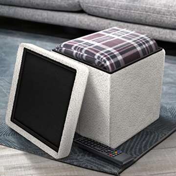 Sorbus Teddy Fabric Storage Ottoman - 15 Inch Foldable Ottoman Cube - Multipurpose Cozy Ottoman, Foot Rest, Sofa Storage, Stool for Living Room, Bedroom, Dorm, Kids Room - Small Ottomans with Lid