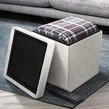 Sorbus Teddy Fabric Storage Ottoman with Cozy Design