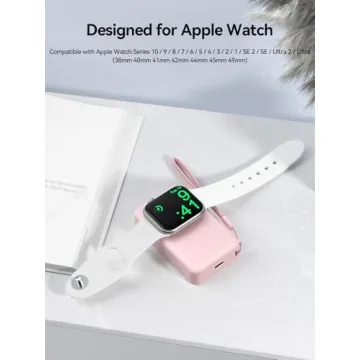 LVFAN Portable Charger for Apple Watch, 4000mAh iWatch Charger Power Bank Wireless Battery Pack Magnetic Travel Smart Watch Charger for Apple Watch Series 10 9 8 7 6 5 4 3 2 1 SE Ultra 2 Ultra (Pink)