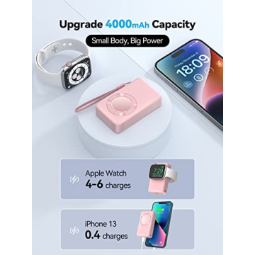 LVFAN Portable Charger for Apple Watch, 4000mAh iWatch Charger Power Bank Wireless Battery Pack Magnetic Travel Smart Watch Charger for Apple Watch Series 10 9 8 7 6 5 4 3 2 1 SE Ultra 2 Ultra (Pink)