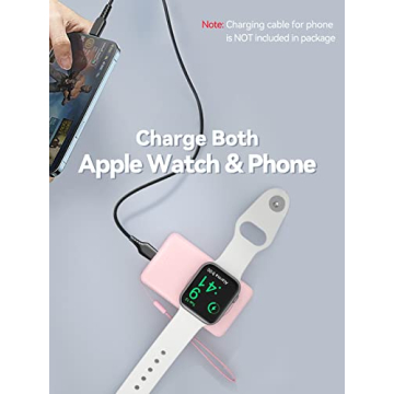 LVFAN Portable Charger for Apple Watch, 4000mAh iWatch Charger Power Bank Wireless Battery Pack Magnetic Travel Smart Watch Charger for Apple Watch Series 10 9 8 7 6 5 4 3 2 1 SE Ultra 2 Ultra (Pink)