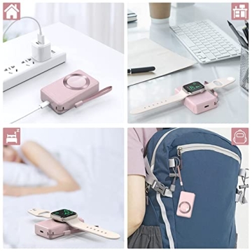 LVFAN Portable Charger for Apple Watch, 4000mAh iWatch Charger Power Bank Wireless Battery Pack Magnetic Travel Smart Watch Charger for Apple Watch Series 10 9 8 7 6 5 4 3 2 1 SE Ultra 2 Ultra (Pink)