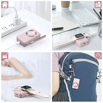 LVFAN Portable Charger for Apple Watch, 4000mAh iWatch Charger Power Bank Wireless Battery Pack Magnetic Travel Smart Watch Charger for Apple Watch Series 10 9 8 7 6 5 4 3 2 1 SE Ultra 2 Ultra (Pink)