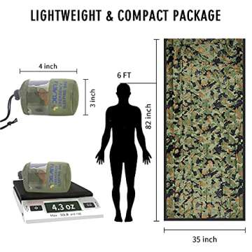 Delmera Emergency Sleeping Bag, Lightweight Survival Sleeping Bags Waterproof Thermal Emergency Blanket, Bivy Sack Survival Gear for Outdoor Adventure, Camping, Hiking, Orange&Camouflage