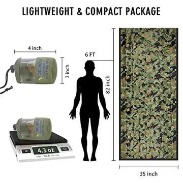 Delmera Emergency Sleeping Bag, Lightweight Survival Sleeping Bags Waterproof Thermal Emergency Blanket, Bivy Sack Survival Gear for Outdoor Adventure, Camping, Hiking, Orange&Camouflage