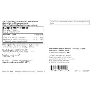 Klaire Labs P-5-P Plus Magnesium - 30 Milligrams of Bioactive Vitamin B6 Pyridoxal-5-Phosphate with TRAACS Magnesium, Hypoallergenic (100 Capsules)
