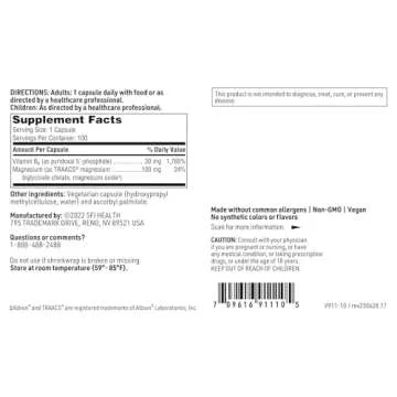 Klaire Labs P-5-P Plus Magnesium - 30 Milligrams of Bioactive Vitamin B6 Pyridoxal-5-Phosphate with TRAACS Magnesium, Hypoallergenic (100 Capsules)