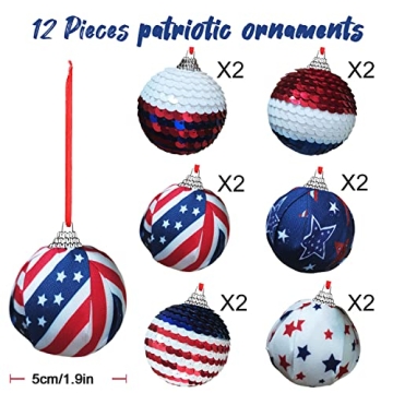 Memorial Day Tree Decorations 12 Pcs Patriotic Ornaments