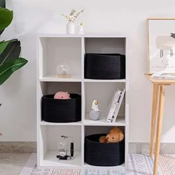 CubesLand Black Woven Baskets for Shelves Storage,Cube Shelf Closet, Set 3,Long-lasting &Skin-friendly Toy Storage Bin,Stylish Room Decor Basket,Cotton Rope Basket