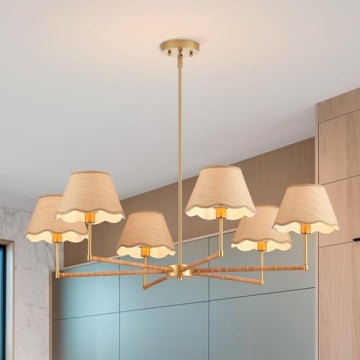 ELYCCUPA 39” Boho Rattan Chandelier 6-Lights Rustic Industrial Pendant Light Large Adjustable Pend...