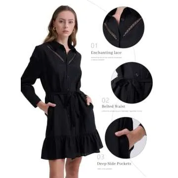 Olaesa Women's Black Shirt Dress for Versatile Style