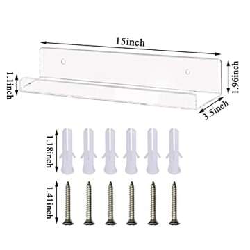 QPEY Clear Acrylic Shelves,15" Invisible Floating Bookshelf Wall Mounted Wall Shelves for Picture Display,Record Storage,Book,Magazine,Files Organizer-Acrylic Shelves 2 Packs