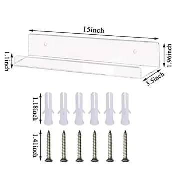 QPEY Clear Acrylic Shelves,15" Invisible Floating Bookshelf Wall Mounted Wall Shelves for Picture Display,Record Storage,Book,Magazine,Files Organizer-Acrylic Shelves 2 Packs